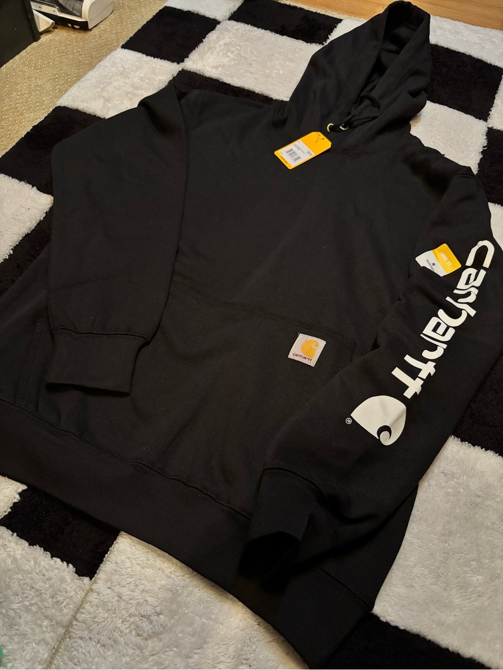 Carhartt Black Hoodie with Yellow Tag